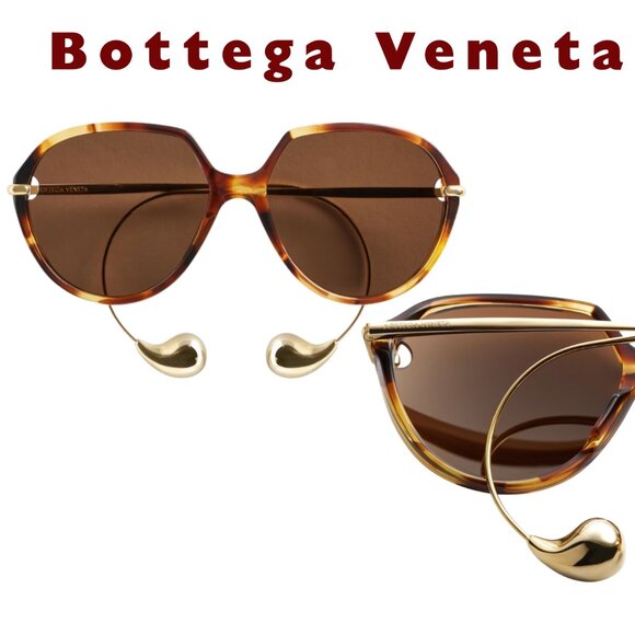 New oversize Bottega Venetasignature drop-shaped temple tips. $950